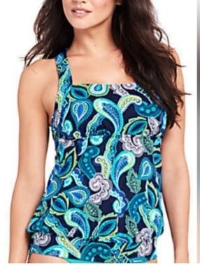Lands End Paisly Blouson Tankini Top 10